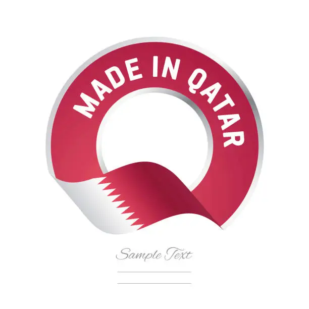 Vector illustration of Made in Qatar flag red color label button banner