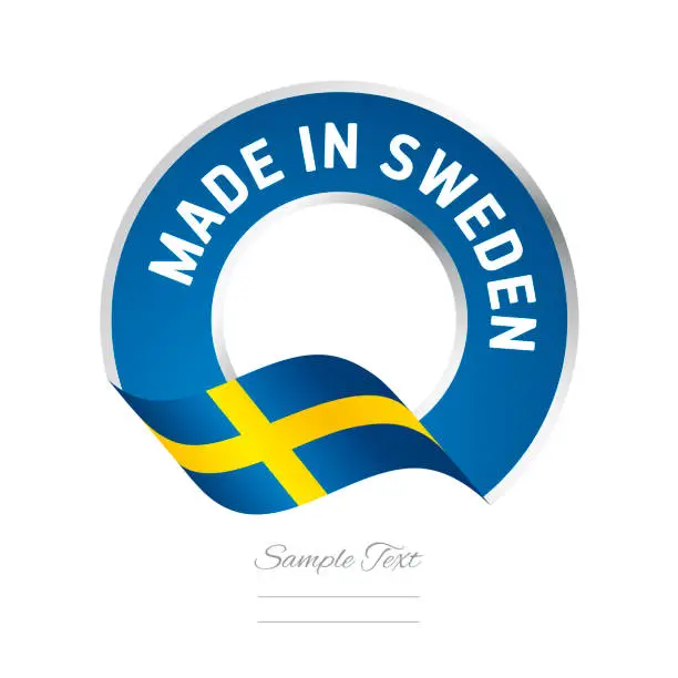 Vector illustration of Made in Sweden flag blue color label logo icon