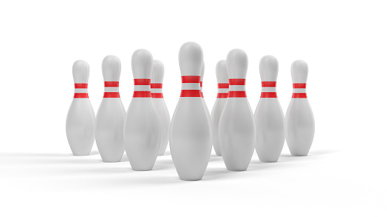 Bowling pins isolated on white background. 3d illustration.