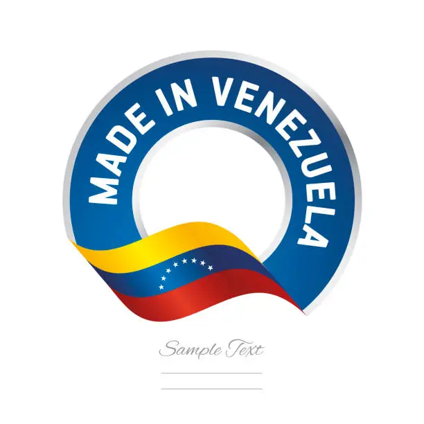 Vector illustration of Made in Venezuela flag blue color label button banner