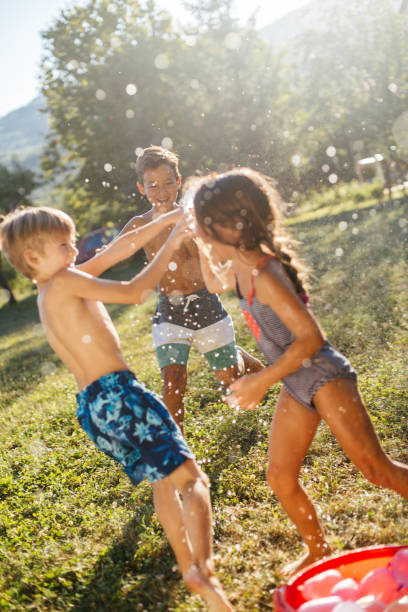 istock Water bomb ballong fight on a hot summer day 2069212640