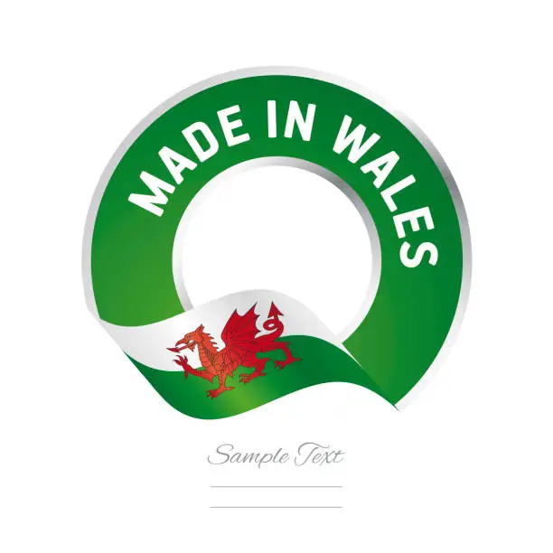 Vector illustration of Made in Wales flag green color label logo icon
