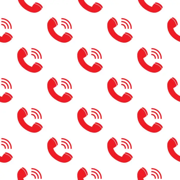 Vector illustration of Red Telephone Receivers Seamless Pattern