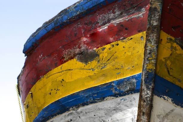 Colored hull of an old boat.