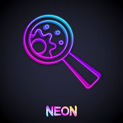 Glowing neon line GMO icon isolated on black background. Genetically modified organism acronym. Dna food modification. Vector.