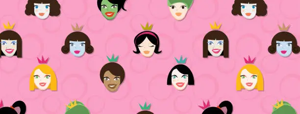 Vector illustration of International Woman's Day Icon Set, March 8 Women Avatars pattern, Global, Vector, Women, Adult, Diverse People, Ethnicity