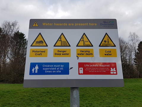 Water Hazards are present here, information sign at Balloch, Loch Lomond, Glasgow Scotland England