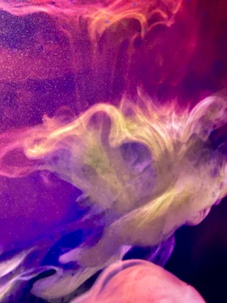 istock Colored fluids mixing in slow motion forming clouds and colorscapes 2069372867