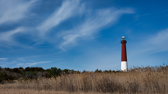 The Barnegat Lighthouse in early spring in Long Beach Island, New Jersey.