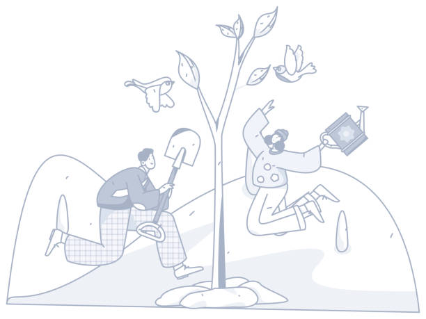 flat character vector concept operation hand drawn illustration of planting trees on arbor day in spring - 清明節 幅插畫檔、美工圖案、卡通及圖標