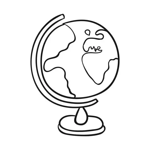 Vector illustration of Vector a globe on a stand. school item. doodle. globus. hand-drawn black and white vector illustration