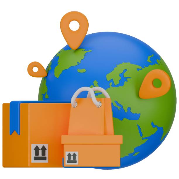 istock 3d worldwide shipping. Front view 3d render illustration isolated on white background with e-commerce theme. 2069510249