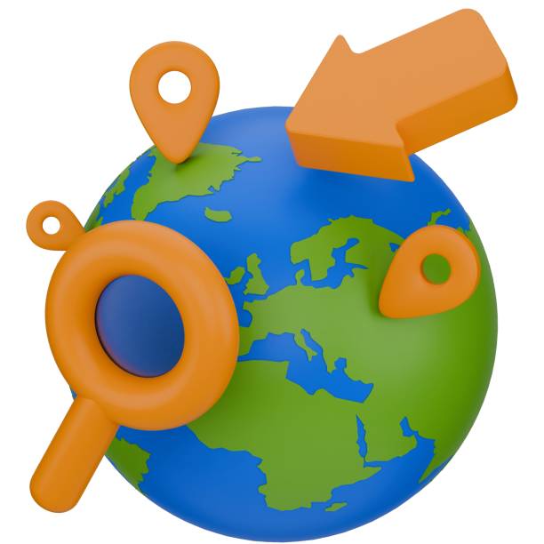 istock 3d world location. Front view 3d render illustration isolated on white background with e-commerce theme. 2069510267