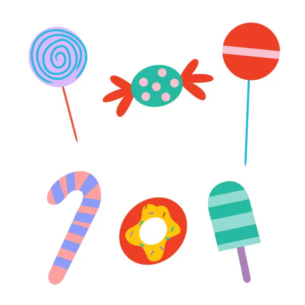 Vector illustration of Vector set of delicious candies in flat style