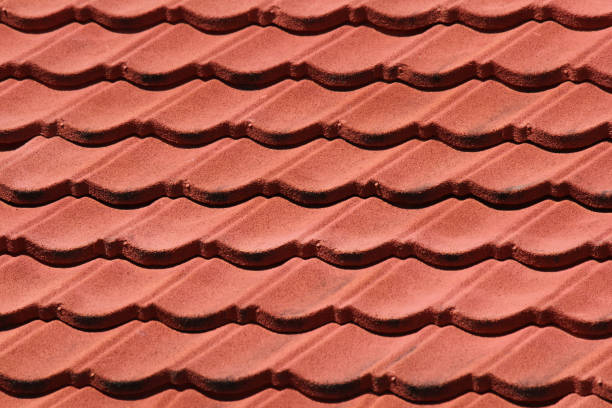 Red roof tiles close up textured abstract background