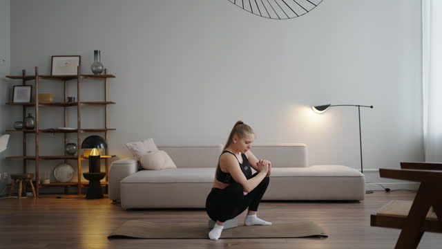 Athletic Pregnant Woman Training Alone In Home, Fitness For Good Health Condition In Third Trimester