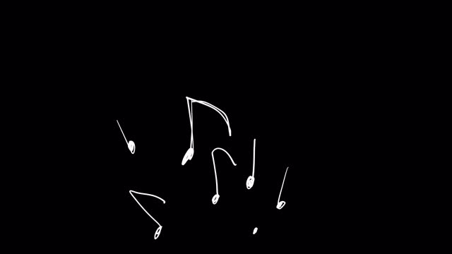 Animation of pulsating musical notes and a treble clef on a black screen.