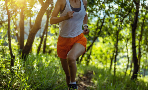 istock Woman runner running on forest trail 2069650745