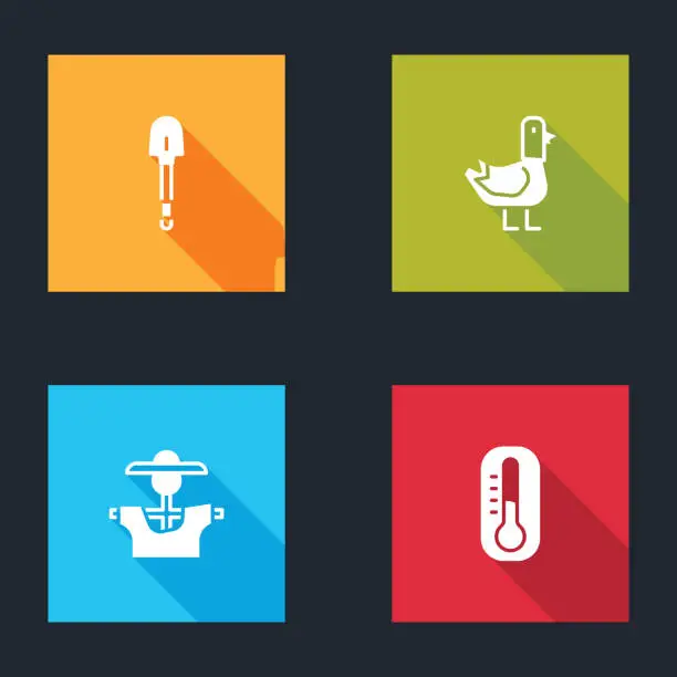 Vector illustration of Set Shovel, Dove, Scarecrow and Thermometer icon. Vector