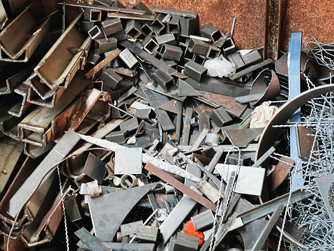 Old and rust Scrap irons plenty on floor,used metal,piled together in rubbish,prepare for recycle
