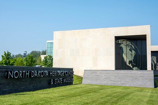 Bismarck, USA - June 17, 2023. Modern architecture of North Dakota Heritage Center & State Museum, a major attraction in Bismarck, the capital city of North Dakota, USA