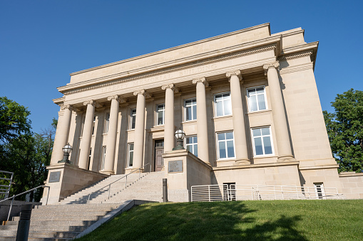 Bismarck, U SA - June 10, 2023. Facade of North Dakota State Library in Bismarck, the capital city of North Dakota, USA