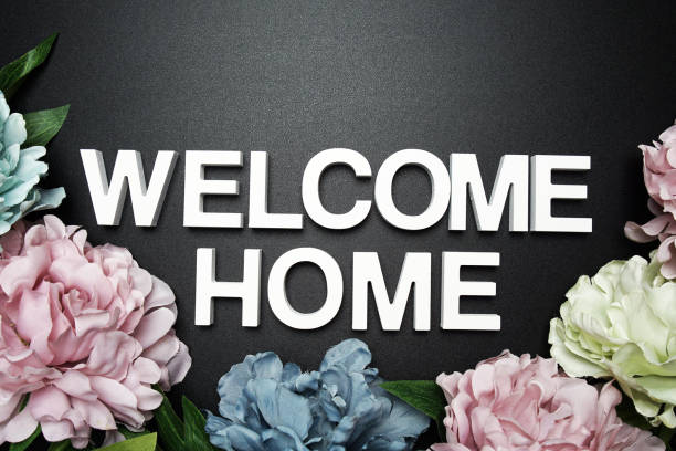 istock Welcome Home alphabet letter with flower decoration on black background 2069745132