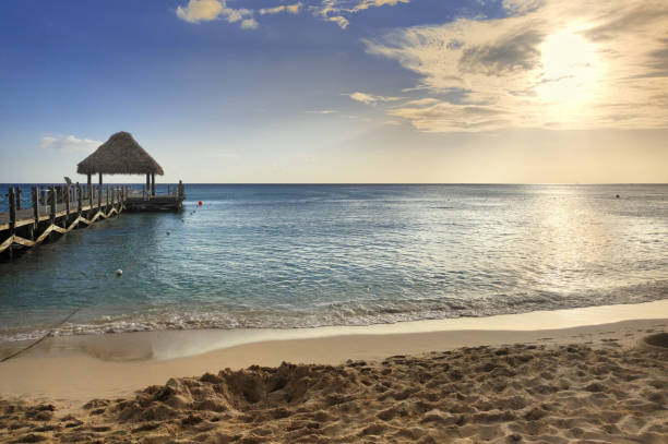 Sunset, on the turquoise waters of the Caribbean Sea.