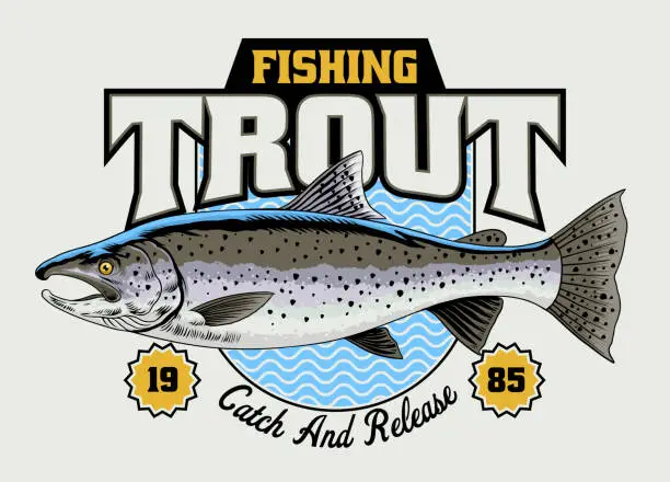 Vector illustration of Fishing Steelhead Trout  T-Shirt Design Illustration