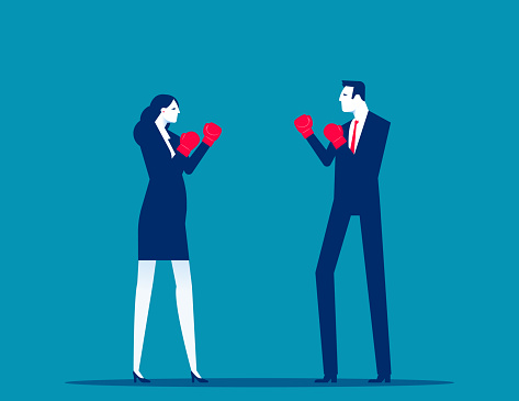 Business people with boxing. Competition vector concept