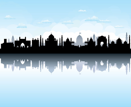 India skyline silhouette. All buildings are complete, detailed and moveable.