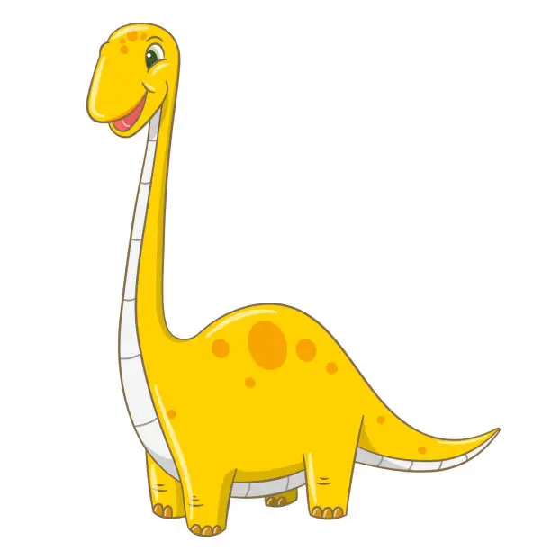 Vector illustration of Hand drawn cute yellow brontosaurus long neck dinosaur isolated on white background