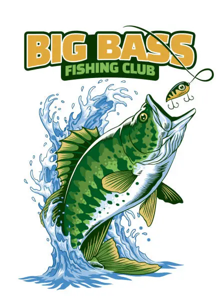 Vector illustration of Shirt Design of Catching Big Bass Fish