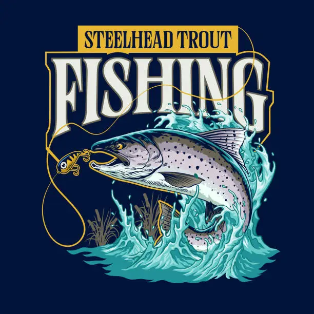 Vector illustration of Fishing Steelhead Trout Shirt Design