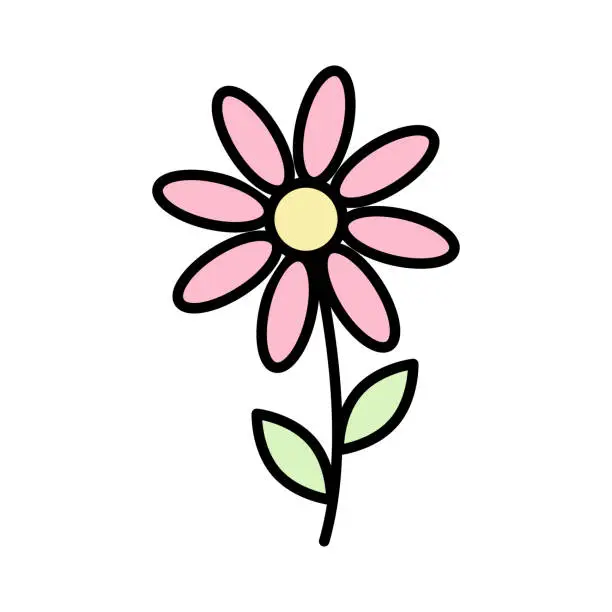 Vector illustration of Stylized flower in trendy soft marker shades. Design element for springtime greetings or cards. Icon