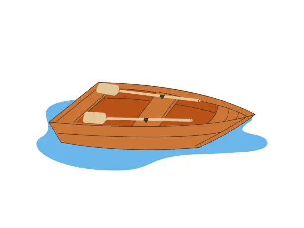 Vector illustration of Wooden rowing boat with paddles water transportation