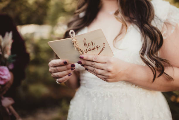 istock Bride reading her wedding vows to her husband 2069929961