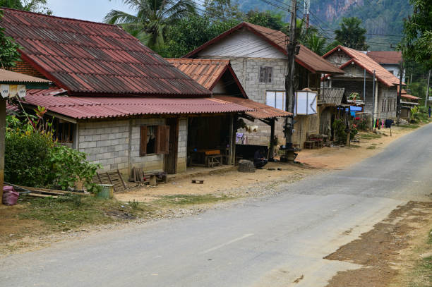 Small town in Nam Ou River the picture took on Nov 2022 during day time - Luang Prabang, Laos stock photo