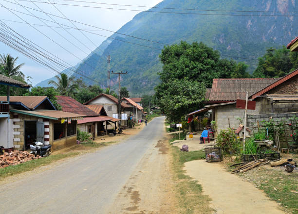 Small town in Nam Ou River the picture took on Nov 2022 during day time - Luang Prabang, Laos stock photo