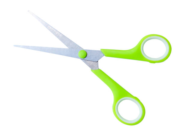 istock Top view of a pair of multipurpose scissors with green handle isolated on white background with clipping path 2069948693