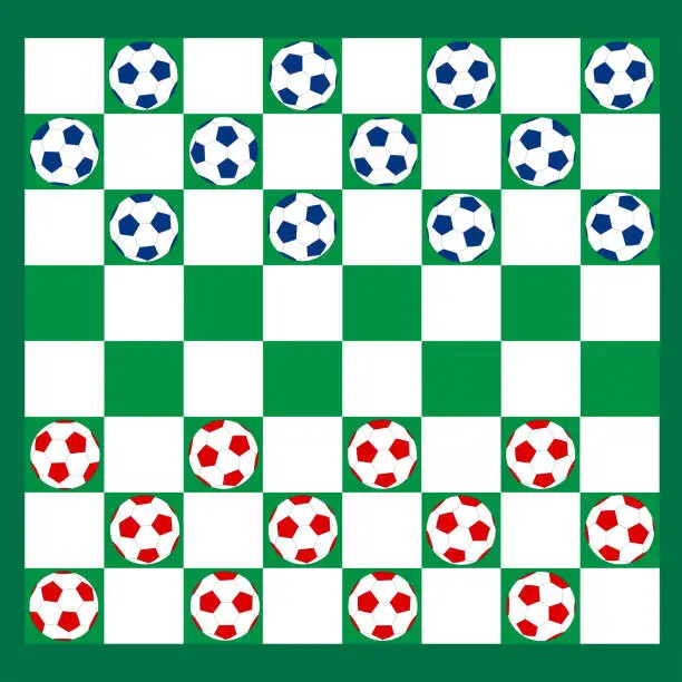 Vector illustration of Footballs on checkerboard/ field