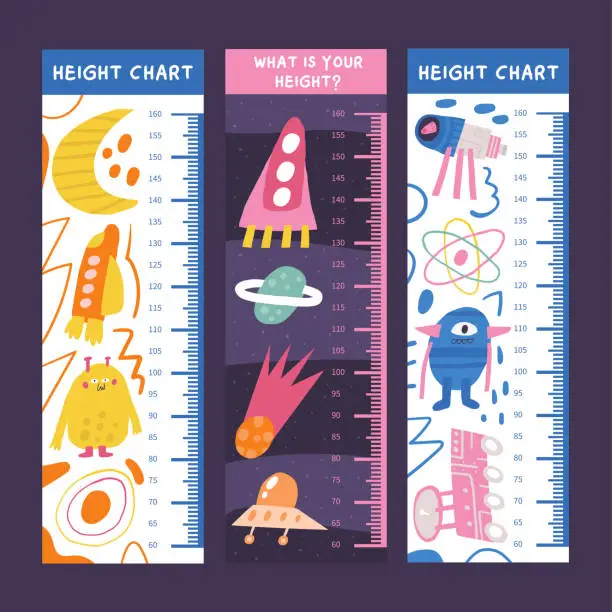 Vector illustration of Space, cosmic, universe kid height measurement