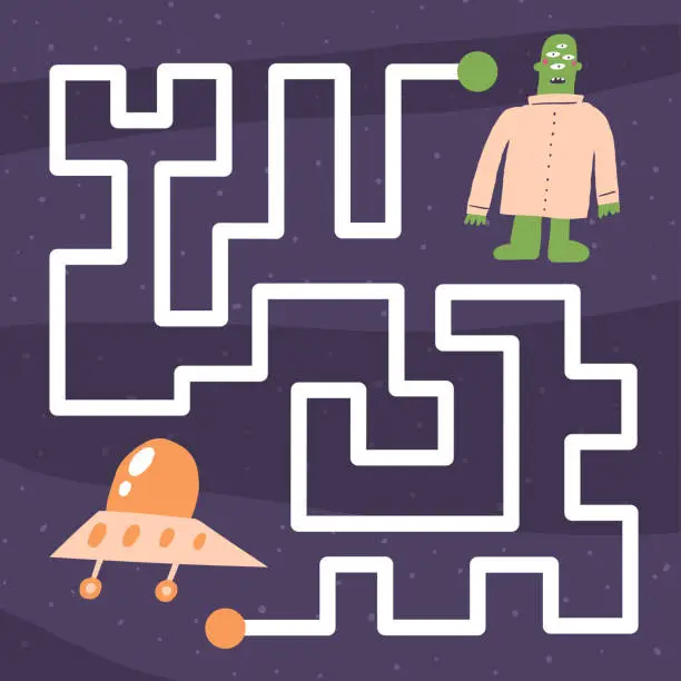 Vector illustration of Cute space doodle maze for kids