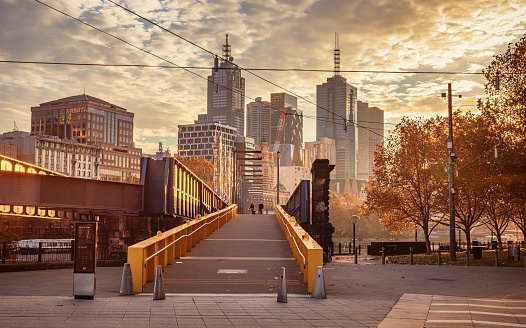 The view of the Melbourne City in the dawn in the autumn