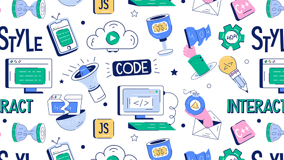 Programming In Doodle Style Designed With Various Development Elements ...