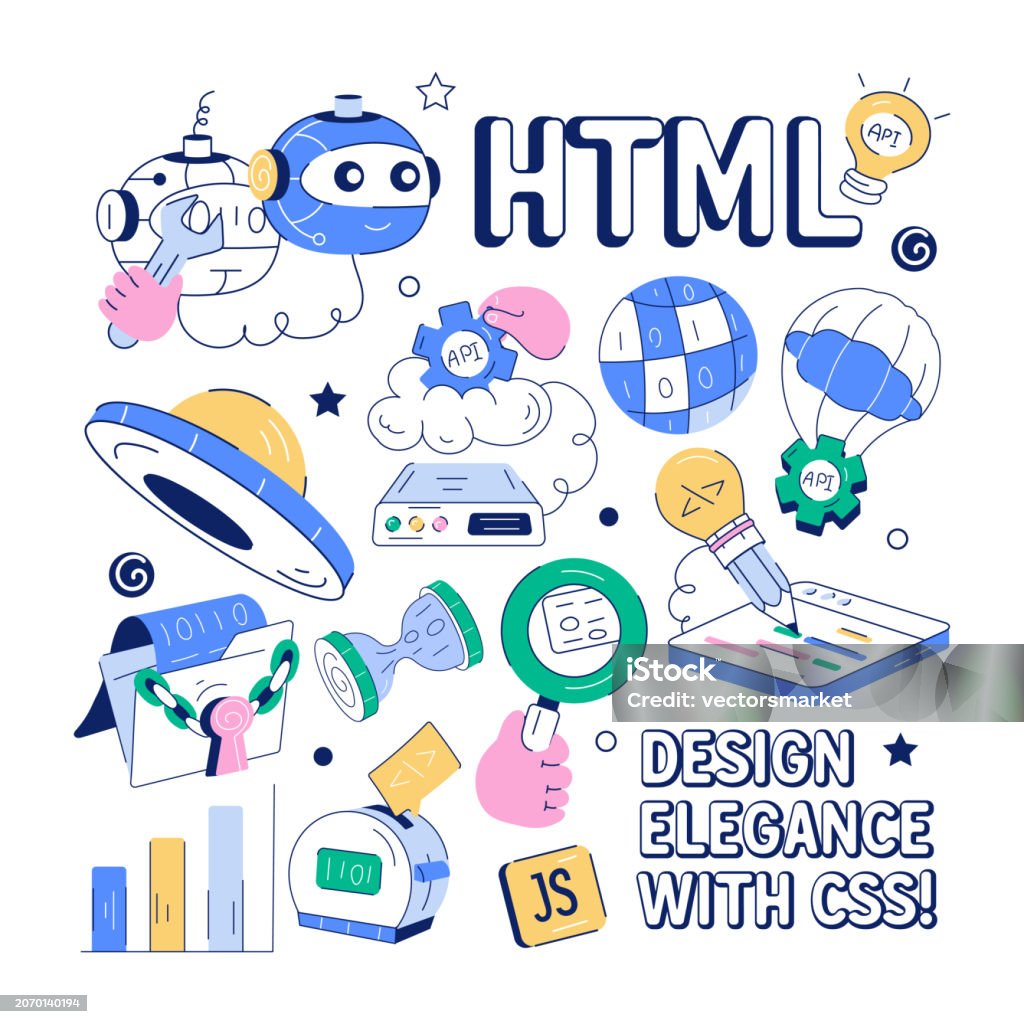 A Doodle Seamless Pattern With Coding Web And Development Elements ...