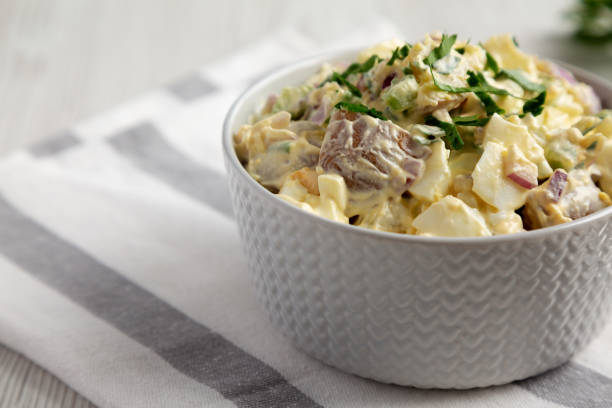 istock Homemade Healthy Potato Salad with Eggs in a Bowl, low angle view. Copy space. 2070144348