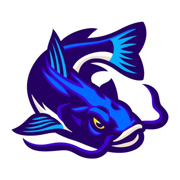 Vector illustration of Blue Catfish Logo Mascot Swimming