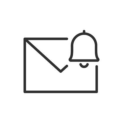 New letter, linear icon, notification, envelope with bell. Line with editable stroke