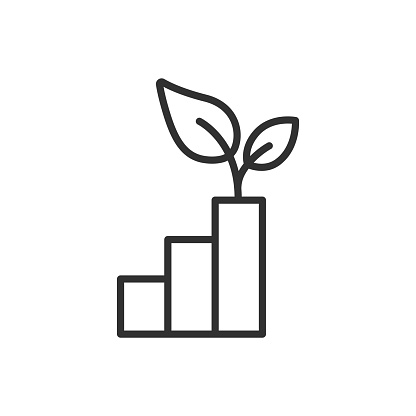 Business growth profit, linear icon. Growth chart with sprout, pole and sprout plant. Line with editable stroke